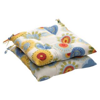 Outdoor 2 Piece Tufted Chair Cushion Set   Blue/White/Yellow Floral
