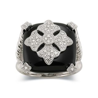 Onyx and Diamond Accent Ring in Sterling Silver, Womens