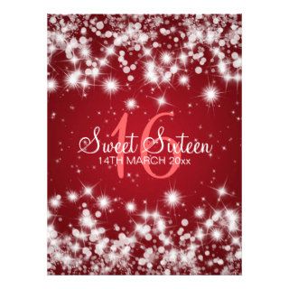 Elegant Sweet Sixteen Party Winter Sparkle Red Custom Invitations
