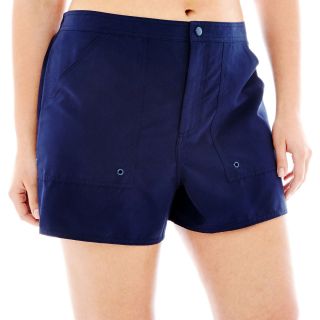 AZUL BY MAXINE OF HOLLYWOOD Woven Swim Shorts   Plus, Navy, Womens
