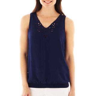 A.N.A Smocked Bottom Embroidered Cut Out Tank Top, American Navy, Womens