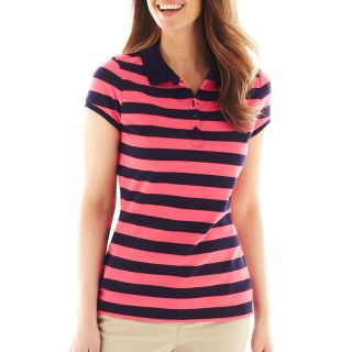 LIZ CLAIBORNE Short Sleeve Striped Polo Shirt, Red