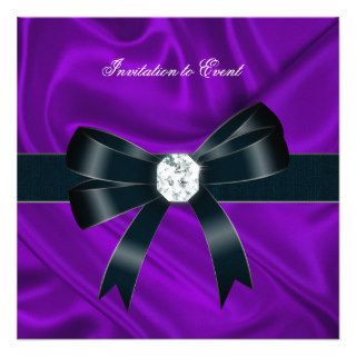 Any Event Purple Silk Black Bow Diamond Personalized Announcements