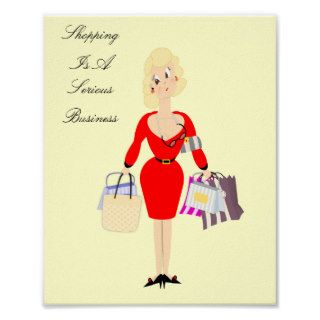 Funny Shopping Lady Modern Poster Print