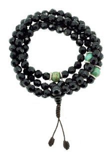 Tibetan 8mm Faceted Black Beads and Faux Turquoise 108 Prayer Bead Necklace Mala Strand Necklaces Jewelry