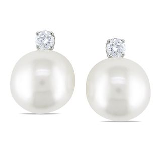 Miadora 14k White Gold South Sea Pearl 1/5ct Diamond Earrings (G H, SI1 SI2) Miadora Pearl Earrings