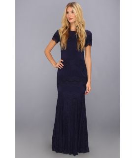 Jessica Simpson S/S Mermaid Gown with Scallop Lace Panels JS3A5545 Womens Dress (Blue)