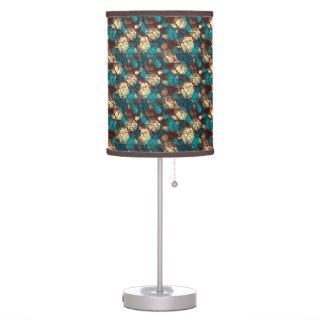 Ornate Geodesic Mosaic Bright Turquoise & Brown Desk Lamps
