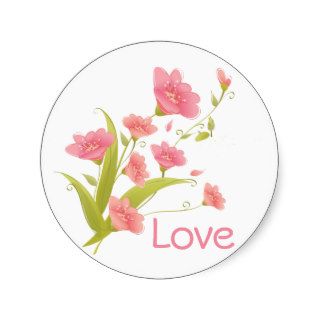 Pink Flower Love Floral Stickers / Labels
