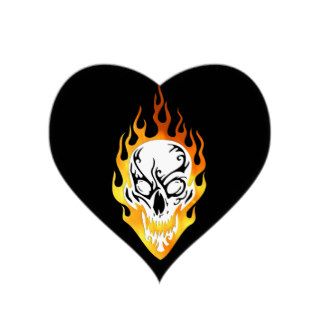 Flaming Skull Tattoo Heart Sticker