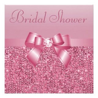 Pink Sequins, Bow & Diamond Bridal Shower Personalized Invitation