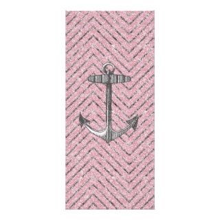 Girly Pink Silver Glitter Chevron Pattern Anchor Rack Card Template