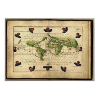 Antique Map of the World Agnese Atlas 1544 A.D. Posters