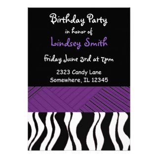 Purple and Black Zebra Print Birthday Invitation