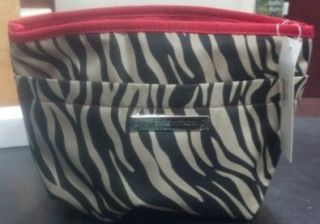 Adrienne Vittadini On Safari Large Cosmetic Bag Zipper Travel Pouch Zebra Print (Khaki) Shoes