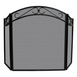 UniFlame Arch Top Black Wrought Iron 3 Panel Fireplace Screen with Decorative Scrolls S 1088