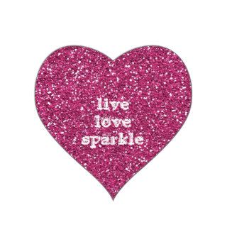 Pink Glitter with Live Love Sparkle Quote Heart Stickers