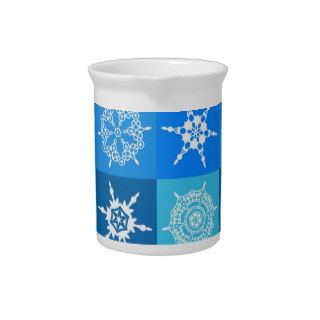 White Snowflakes in Blue Boxes Pitcher
