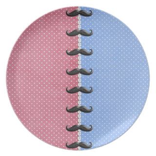 Trendy Pink Blue Polka Dots Animal Print Mustaches Plates