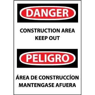 NMC ESD132PB Bilingual OSHA Sign, Legend "DANGER   CONSTRUCTION AREA KEEP OUT", 10" Length x 14" Height, Pressure Sensitive Vinyl, Black/Red on White Industrial Warning Signs