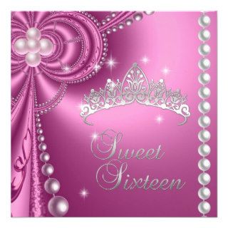 Sweet 16 16th Birthday Silver White Pink Pearl Announcements