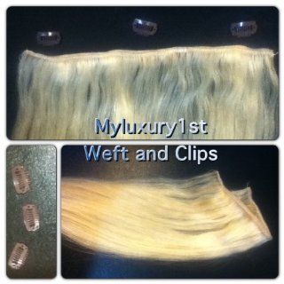 1 Piece Weft Hair Extension 3 Clips Diy Sew or Glue In, 22" Long 9" Wide #613 Bleach Blonde 1g  Other Products  