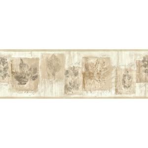 The Wallpaper Company 6.83 in. x 15 ft. Beige Leaf Script Border WC1281809