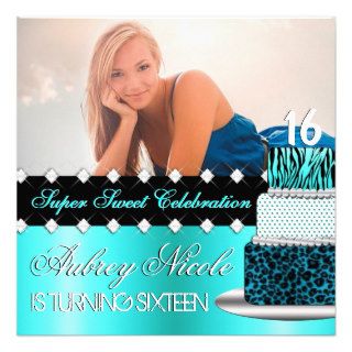 Teal and Black Chic Cake Photo Invitation