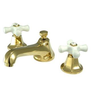Kingston Brass KS4462PX Metropolitan Widespread Lavatory Faucet with Porcelain Cross Handle, Polished Brass   Touch On Bathroom Sink Faucets  