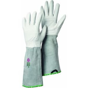 Hestra JOB Garden Rose Size 8 Medium Durable Goatskin Leather Gloves with Long Cowhide Cuff for Extra Protection in Off White 73410 08