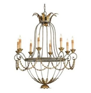 Currey and Company 9948 Elegance 8 Light Single Tier Chandelier with Customizable Shades, Etruscan/ Gold Leaf   Chandeliers  