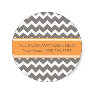 Business Custom Company Name Orange Grey Chevron Round Sticker