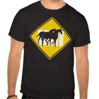 TWO HORSES CROSSING ROAD SIGN T SHIRTS