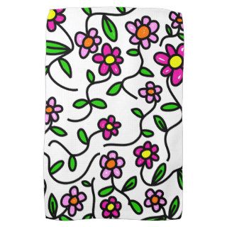 Pretty Cartoon Whimsical Pink Daisy Design Hand Towels