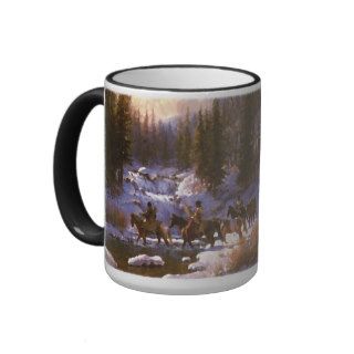Crossing The River During Winter Season Coffee Mugs
