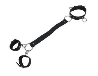 Black Leather Neck and Wrist Restraints Chrome O Rings and Buckles Jewelry