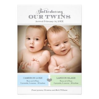 Twins Photo Birth Announcement  Two Baby Boys
