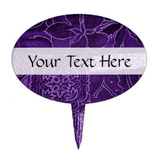 Trendy Chic Decorative Patchwork Flowers Purple Cake Toppers