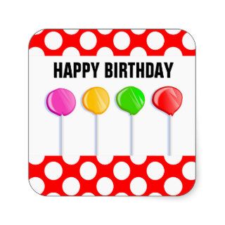 Cute Red Polka Dots Party Lollipop Birthday Seal Square Stickers