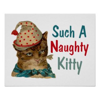 Vintage Naughty Kitty With Fish In Mouth Poster