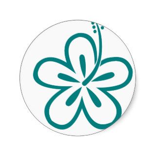 teal hibiscus round stickers
