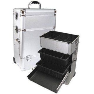 Silver Professional Rolling Makeup Case with Trays Style No. TS 87  Makeup Train Cases  Beauty