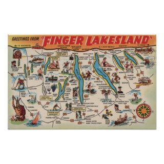 Fingerlakes, New York   Detailed Map Poster