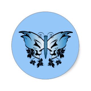 Butterfly Skull   Blue Round Stickers