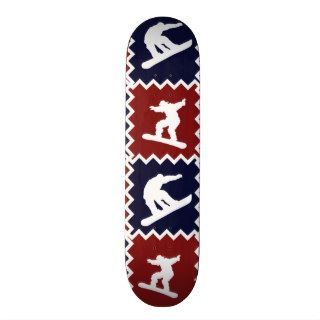 Cool Snowboarding Red Blue Square Pattern Skateboard Deck