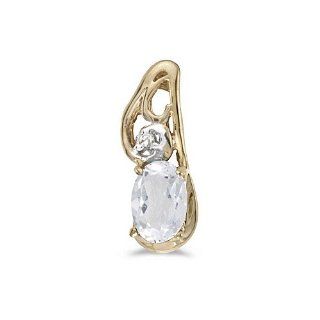14k Yellow Gold Oval White Topaz And Diamond Pendant (chain NOT included) Jewelry