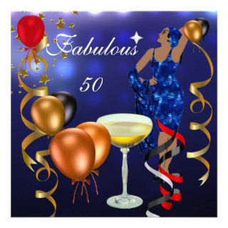 Fabulous 50 Fifty Diva Blue Black Red Lights Personalized Announcements