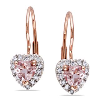 Miadora 10k Rose Gold Morganite 1/6ct Diamond Heart Earrings (H I, I2 I3) Miadora Gemstone Earrings
