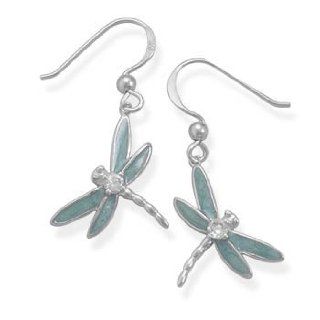 Sterling Silver Light Blue Enamel and CZ Dragonfly Earrings   JewelryWeb Jewelry