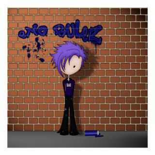 Emo Graffiti Tagger Boy in Purple Posters